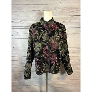OOK 2-in-1 Reversible Tapestry Floral Jacket Multicolor & Black Size Missing